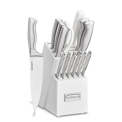 Cuisinart 15-Piece Stainless Steel Knife Set with Block - White