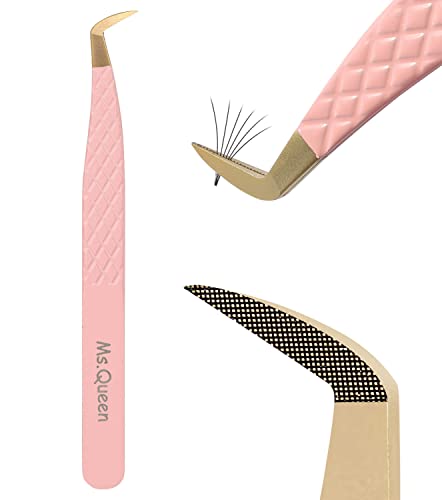 Ms.Queen Fiber Tip Eyelash Tweezers for Extensions & Volume Fans