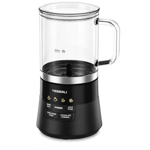 YESERLI 4-in-1 Electric Milk Frother & Steamer with Detachable Glass Jug