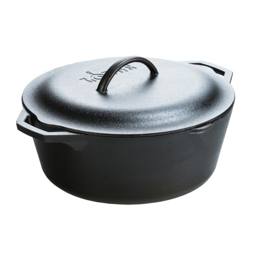 Lodge 7 Quart Cast Iron Dutch Oven with Loop Handles – Oven-Safe, Versatile Cooking Pot