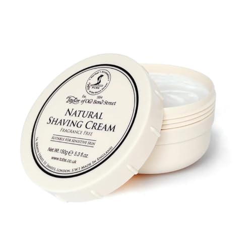 Taylor of Old Bond Street Natural Shaving Cream Bowl | suitable for sensitive skin | fragrance free | creates a rich lather for a smooth shave | luxury shave cream to soften & moisturise | 150g