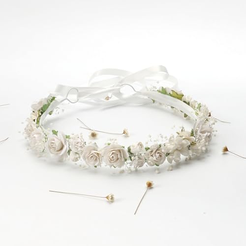Off White Child Flower Crown with Baby's Breath for Girls Wedding & Photos - Pack of 1