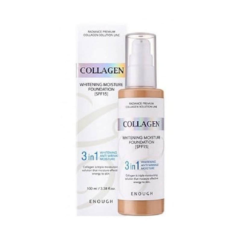 Enough Collagen 3in1 Whitening Moisture Foundation SPF15, 3.38 fl oz/ 100ml - Brightening, Moisturizing, Anti-Aging, Korean Skin Care Makeup (#13 Light Beige, 3.38 fl oz / 100ml)