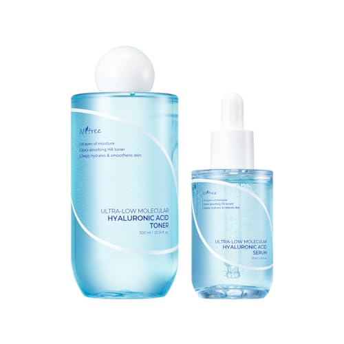 ISNTREE Ultra-Low Molecular Hyaluronic Acid Toner 300ml, 10.14 fl oz + Ultra-Low Molecular Hyaluronic Acid Serum 50ml, 1.69 fl oz