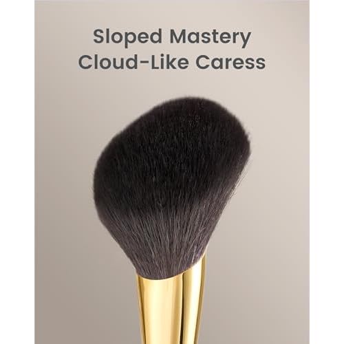 Desert Oak Series Sloped Umbrella Powder Brush - Angled Top for Effortless Powder Application, Premium Goat Hair Bristles with Bubinga Handle & Golden Brass Ferrule (CM 162)