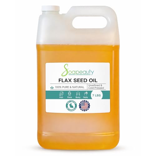 Soapeauty Flax Seed Oil Unrefined Cold Pressed 100% Pure and Natural | for Skin, Hair and DIY Recipes | Source of Omega-3 & ALA | 7 Pounds