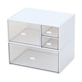 Desk Organizer with 4 Drawers, Makeup Organizer, Plastic Sundries Storage, Vanity Organizer, Cosmetic Storage Organizer, Desk Storage Box, Bathroom Counter or Dresser, White (CD-QBH-01)