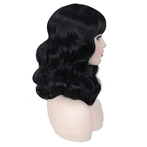 Black Short Curly Vintage Wig for Women – 1940s Retro Cosplay & Daily Use