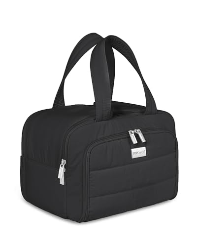 Black Travel Toiletry Bag with Puffer Makeup Organizer & Compartments