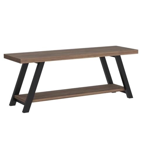 Rustic Oak Entryway Bench with Storage - 47-Inch Wooden Mudroom Bench