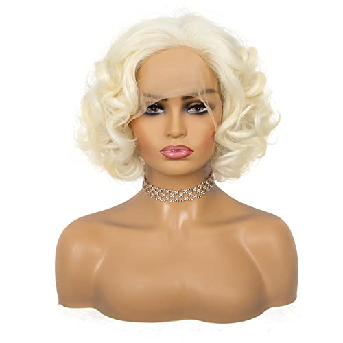 Amnenl Platinum Blonde 1920s Lace Front Wig Short Curly Synthetic Hair for Women