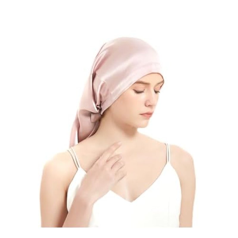 100% Real Mulberry 19 Momme Silk Bonnet -Tie Band Bonnet for Curly Hair - Silk Hair Wrap for Women Night Cap-Sleeping Cap