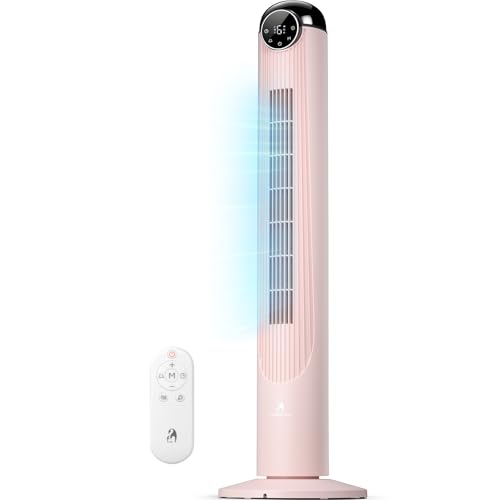 Pink 42 Inch Tower Fan with Remote, 6 Speeds & 4 Modes - Quiet Oscillating Bladeless Fan