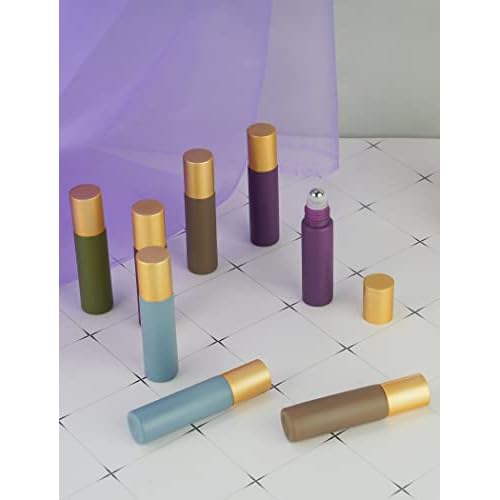 Tomorotec 10ml Colorful Essential Oil Roller Bottles with Stainless Steel Balls 20-Pack, Ultra Thick Roller Bottle for Oil with Droppers (5 Colors)