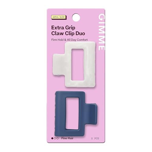 Gimme Beauty Square Extra Grip Claw Clip - Double Teeth Accessory Set - Perfect for Fine Hair - Lasting Hold for Everyday Wear - Trendy, Non-Slip Cilp Duo for Women - Navy & Pearlescent, 2 Pack