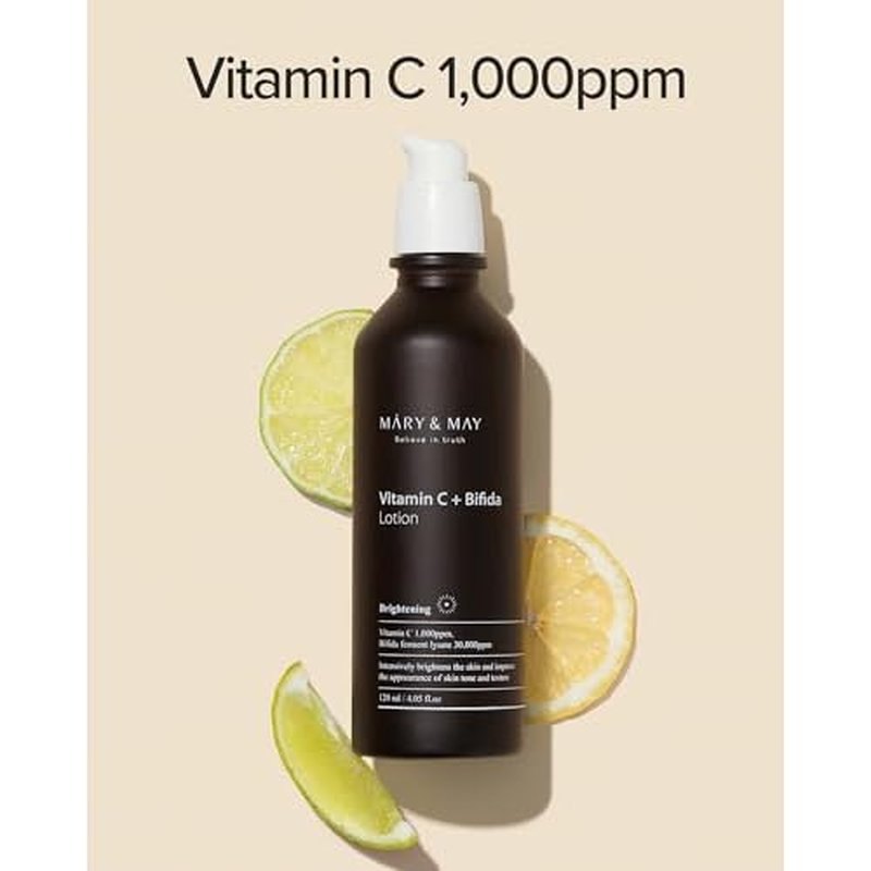 Mary&May Vitamin C+ Bifida Lotion - Nourishing Face Lotion for Evens Skin Tone and Moisturization - 30,000ppm Bifida Fermentation with 1,000ppm Vitamin C, 4.06 fl.oz.