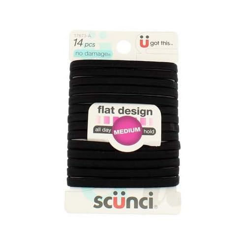 Scunci No-Damage Black Hair Ties, Flat Design All Day Hold 14-Pcs per Pack (2-Packs)