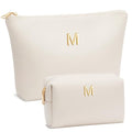 Birthday Gifts for Women Initial Makeup Bag Set Personalized Girl Cosmetic Travel Toiletry Bag Gifts for Bridesmaid Friend Graduation Teachers(Beige,M)