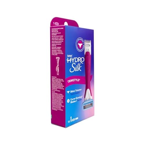 Schick Hydro Silk TrimStyle Razor with Bikini Trimmer for Women | 2-in-1 Bikini Razor for Women and Womens Trimmer for Pubic Hair, Includes 1 Waterproof Handle, 1 Refill & 1 AAA Battery