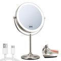 9" Lighted Makeup Mirror, 1X/20X Rechargeable Magnifying Mirror with 3 Color Dimmable Lights for Bedroom Tabletop, Base Charging and Switch, Women Gift