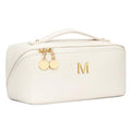 Large Beige Personalized Initial Makeup Bag for Bridesmaids - CLOUDWINGS