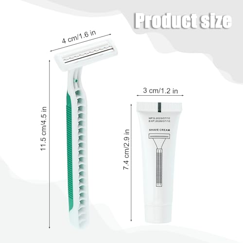 Disposable Razors in Bulk Pack of 60,Green Disposable Shaving Razors Individual Wrapped Twin Blade Bulk Disposable Razors with Clear Cap and 10g Shaving Cream for Homeless,Hotel,Travel,Charity,Shelter