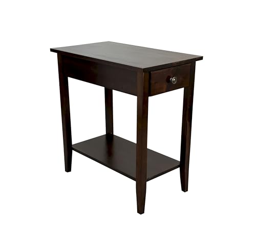 Solid Acacia 2-Tier Recliner Side Table with Drawer - Espresso Finish