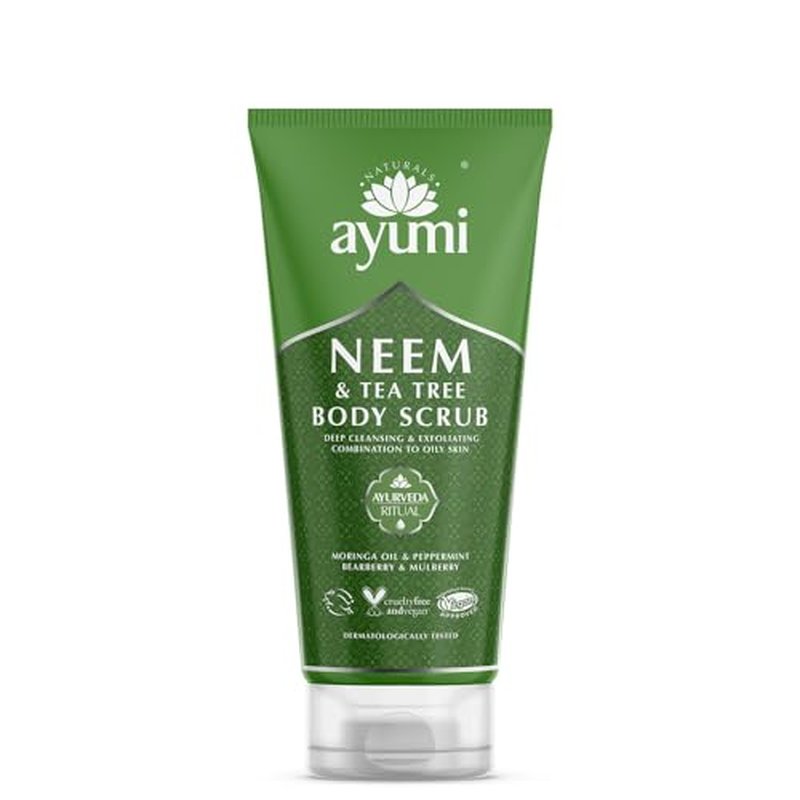 Exfoliating Body Scrub for Acne Treatment | Natural Body Wash Scrub for Oily Skin | Tea Tree Oil Body Scrub for Itching| Body Exfoliant for Clear Skin | Exfoliating Body Scrubber by Ayumi | 6.70 FL oz
