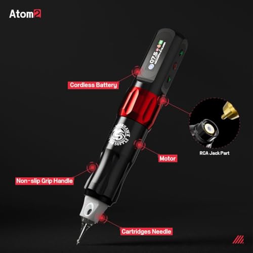 Dragonhawk Atom2 Wireless Tattoo Machine Kit - Red with 1 Battery, Lightweight 3.8oz
