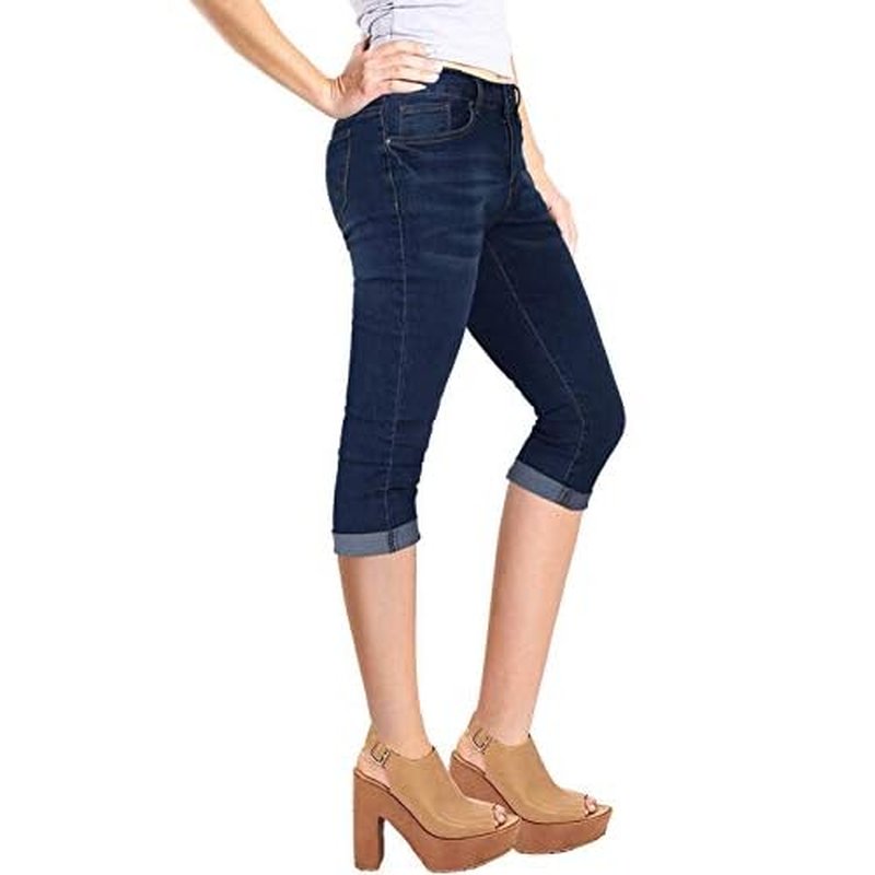 2LUV Women's Stretchy 5 Pocket Skinny Mid Rise Capri Ripped Denim Jeans