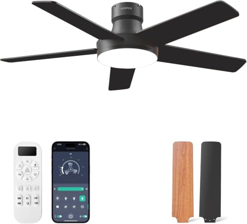 44 Inch Black Ceiling Fan with Lights and Remote - Dimmable, Quiet, Reversible, Low Profile