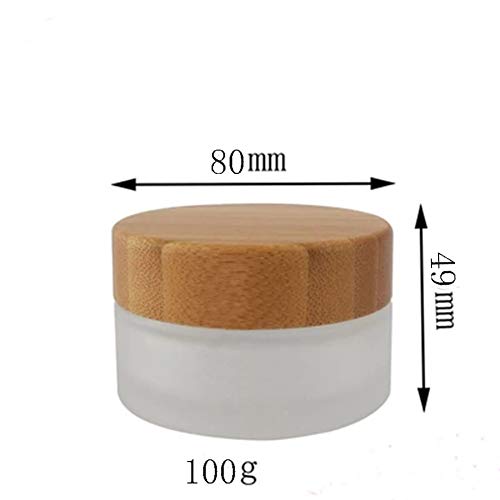 Frosted Glass Cream Jars,4 Pack 100ml/3.4oz,Natural Bamboo lids Empty Refillable Cosmetic Container Bottles Glass Cosmetic Sample Jars with lids for Face Cream Make Up Eye Shadow Travel