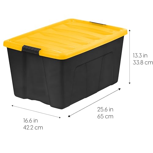 72 Quart Stackable Storage Bins with Lids - Black and Yellow, 6 Pack