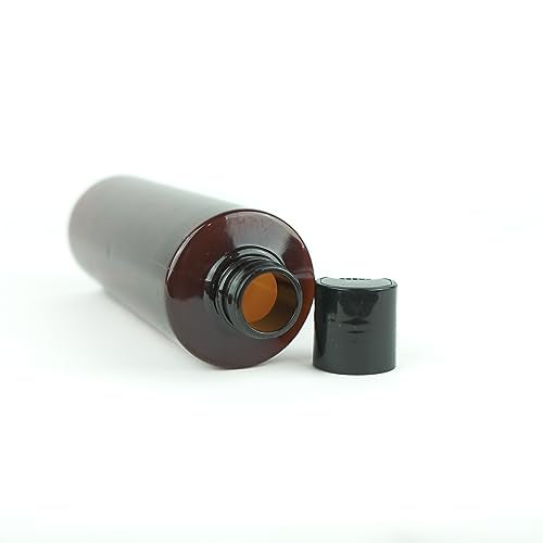 8oz Amber Plastic Bottles with Screw Caps - Pack of 12, Reusable Travel & Body Wash Containers