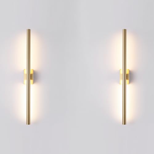 24 Inch Narrow Gold Wall Sconce Set of 2 - Suitable for Small Junction Box, Modern Picture Lights, Dimmable Vanity Lights for Bathroom & Bedroom - Variation: 24 Inch Suitable for Small Junction Box Only / 2X Hardwired Gold Sconce