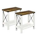GAZHOME Rustic Farmhouse End Table Set of 2 with Storage Shelf, Narrow Nightstands for Living Room & Bedroom, White