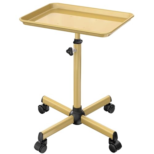 Salon Tray Cart Tattoo Tray Rolling Cart, Service Rolling Tray, Height Adjustable Styling Tray, Storage Tray Trolley for Beauty Salon Clinic Spa (Champagne Gold)