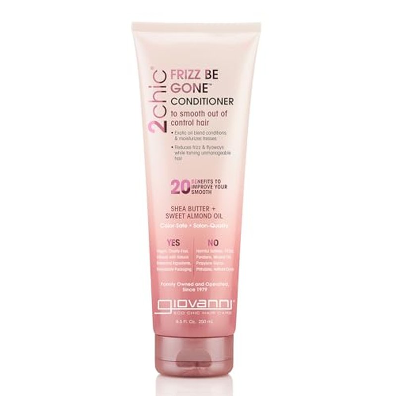 GIOVANNI 2chic Frizz Be Gone Conditioner - Anti Frizz Natural Hair Smoothing Formula with Shea Butter & Sweet Almond Oil, Macadamia, Color Safe, Vegan - 8.5 oz