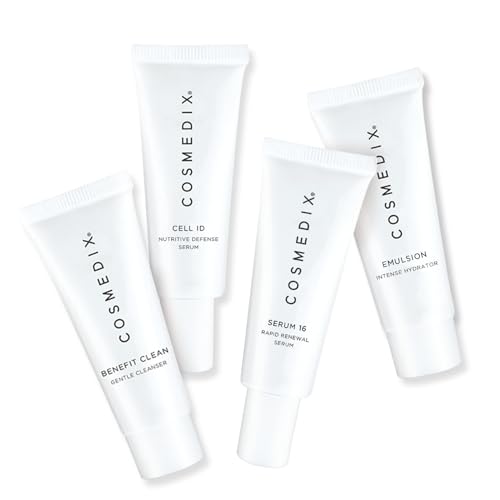 COSMEDIX Age-Defying Starter Kit Facial Skin Care Set - Includes Face Cleanser, Nutritive & Renewal Face Serum & Emulsion Intense Hydrator - Gentle Skincare for Fine Lines, Wrinkles & Dark Spots