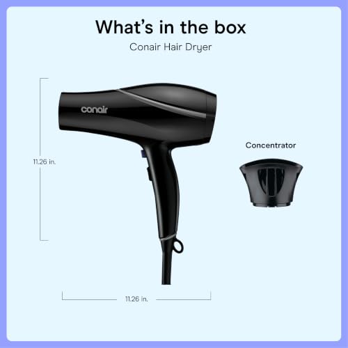 Conair Hair Dryer with Concentrator Attachment, Ceramic Technology,