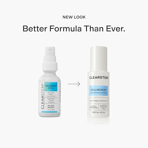 CLEARSTEM - CELLRENEW - Collagen Stem Cell Serum - Acne + Youthful Skin Face Serum - Hyaluronic Acid, Reishi, Aloe Vera - Facial Skin Care Products - Gluten Free, Cruelty Free - 1 fl oz / 29ml