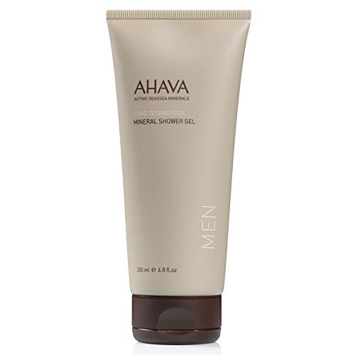 AHAVA Men's Mineral Shower Gel - Energizing, Soothing Skin Cleanser with Aloe Vera & Zinc - 6.8 Fl Oz