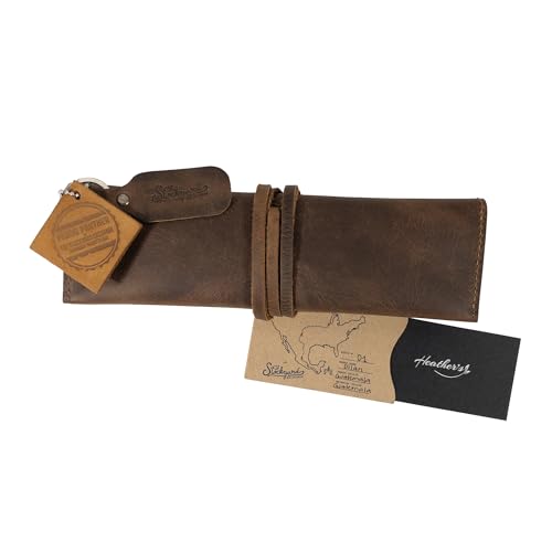 Heather's Rectangular Makeup Brush Organizer, Bourbon Brown Leather, Handmade, Drawstring Closure
