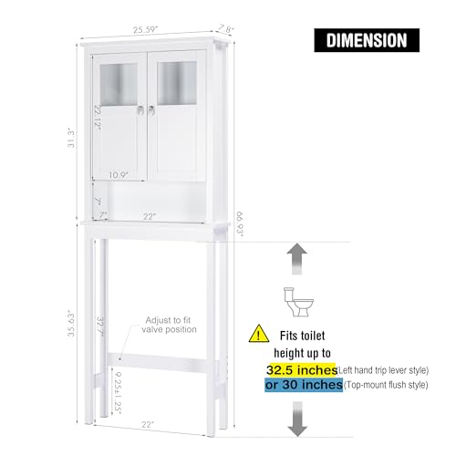 Spirich Over Toilet Bathroom Storage Cabinet with Glass Doors, White