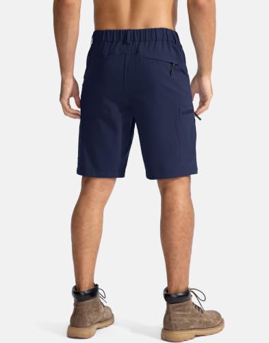 Men's Hiking Cargo Shorts - 9-Inch Inseam, Medium, Navy, Lightweight Outdoor Shorts with 5 Zipper Pockets