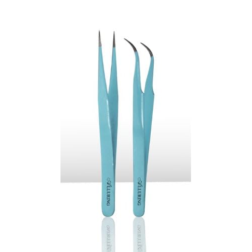 Eyelash Extension 1 Set of Blue ESD Straight & Curved Tweezers
