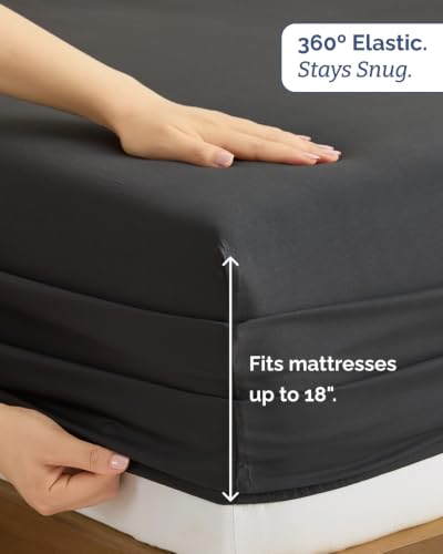 Black King Size Bamboo Rayon Cooling Bed Sheets Set - Deep Pockets
