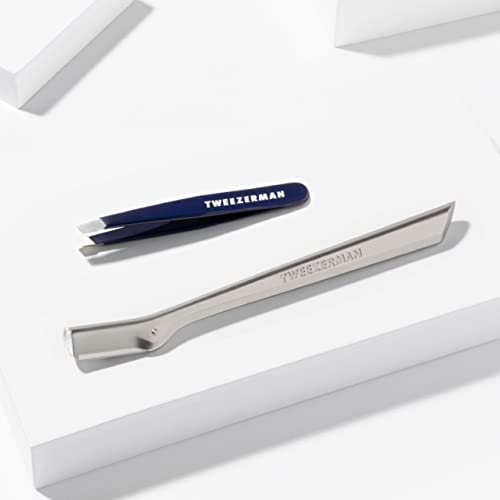 Tweezerman Blue Eyebrow Razor & Mini Slant Tweezer Set - Professional Grooming Tools