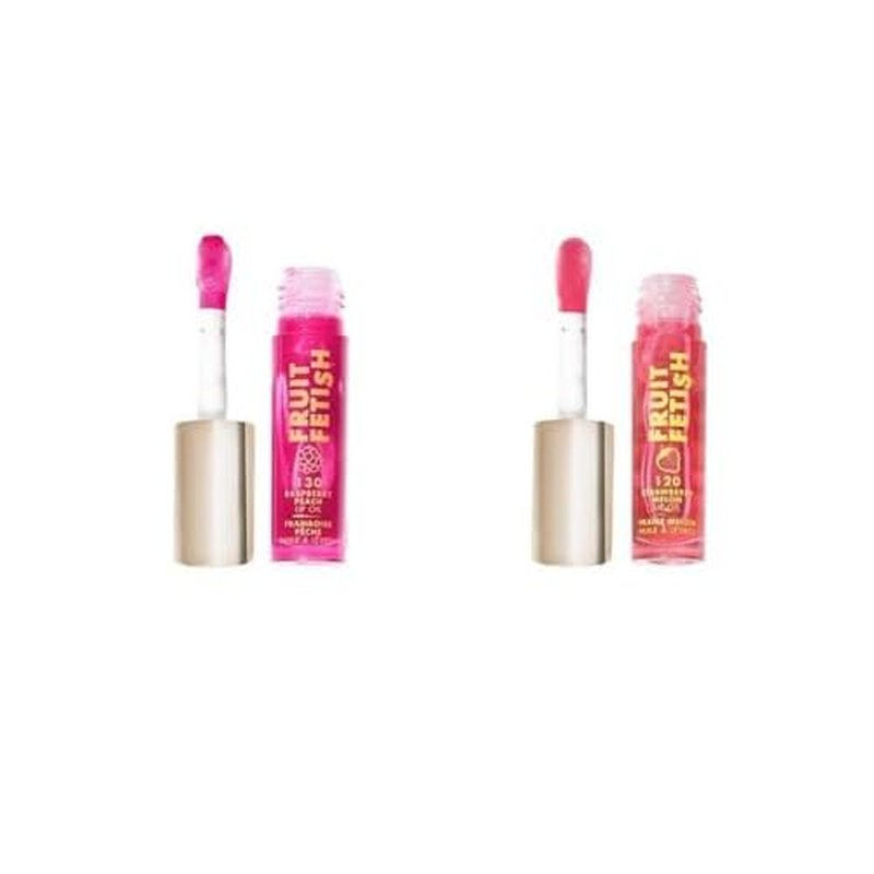 Milani Fruit Fetish Lip Oil Bundle with Vitamin E for Instant Hydration, Fruit Extract Infused Lip Treatment and Moisturizing Lip Gloss - Raspberry Peach + Strawberry Melon, 2pk