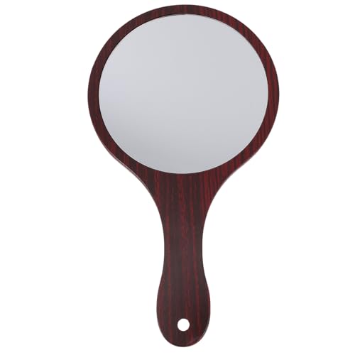 Wooden Handle Makeup Mirror - Handheld Round Cosmetic Mirror for Travel & Home